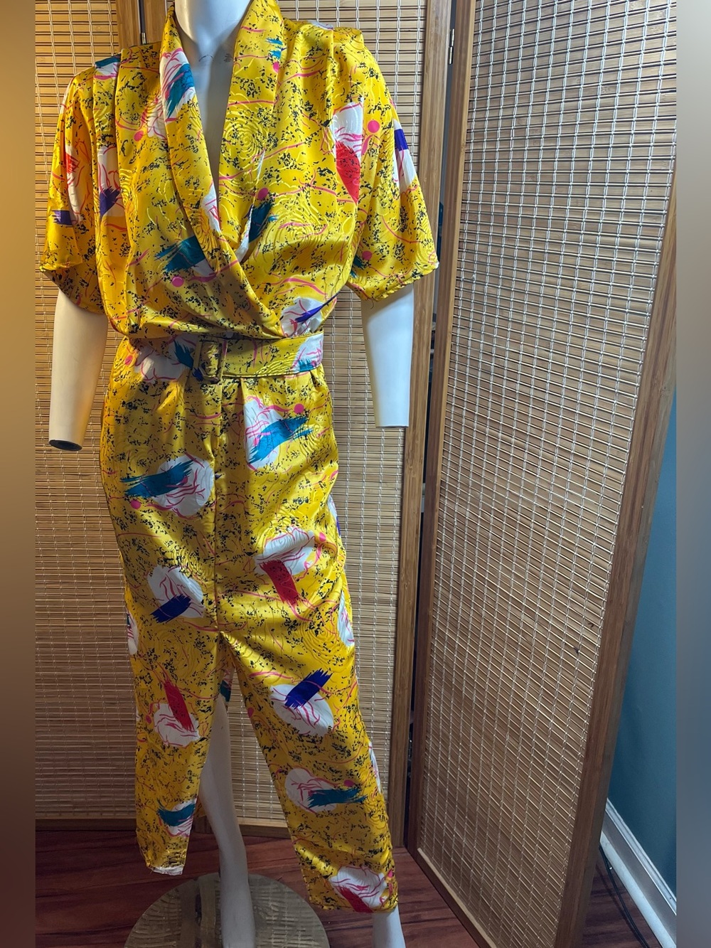 Vintage Chataine Exclusive Designs by Kyoung Yellow Colorful Abstract Dress S
